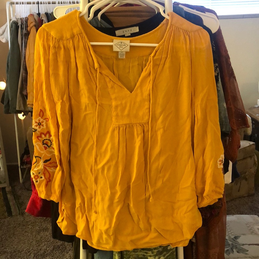 Yellow Flowy Shirt with Floral Sleeves